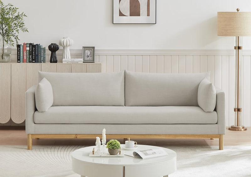Langham 89.5" Linen Textured Fabric Upholstered Sofa in Beige - 157Beige-S
