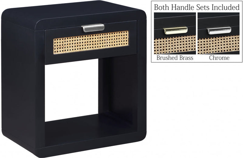 Langham Poplar Wood And Natural Cane Nightstand in Black - 850Black-NS