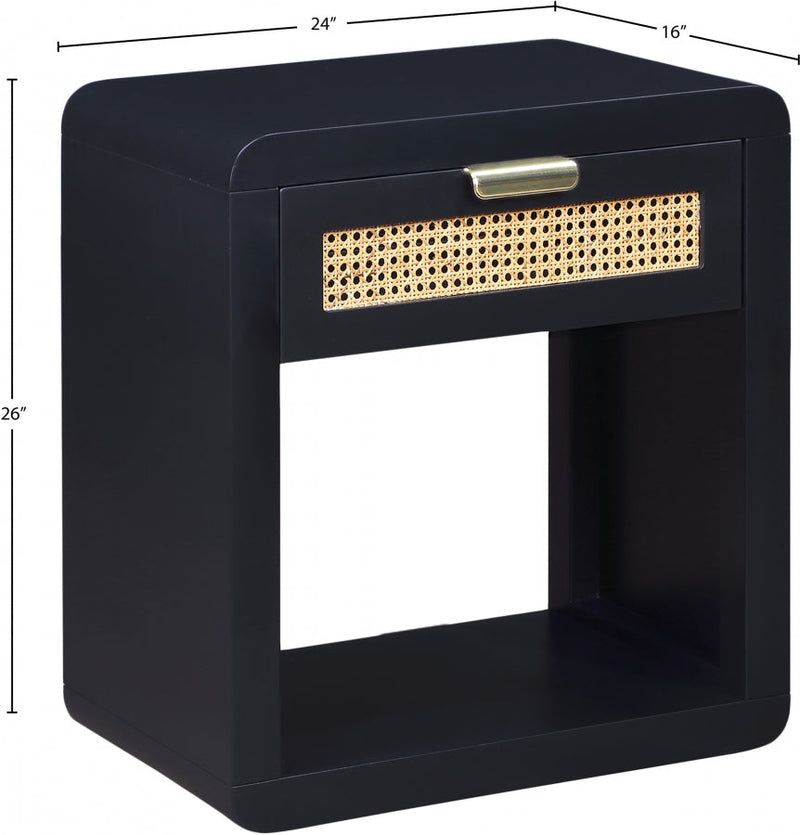 Langham Poplar Wood And Natural Cane Nightstand in Black - 850Black-NS