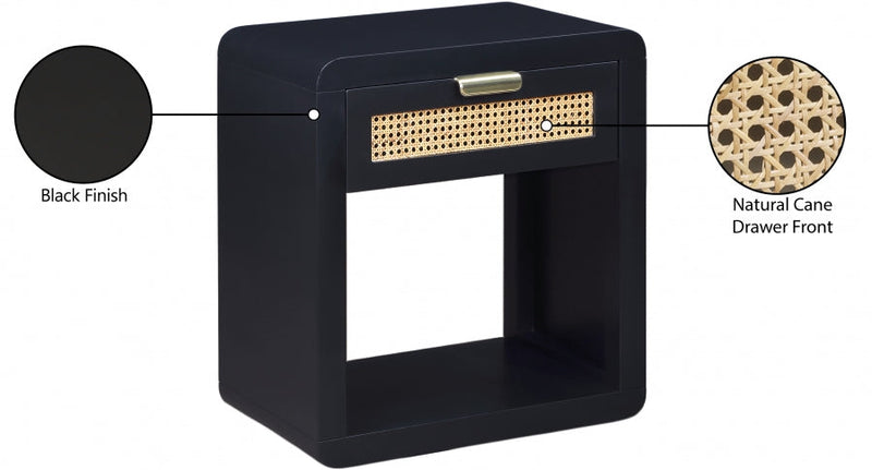 Langham Poplar Wood And Natural Cane Nightstand in Black - 850Black-NS