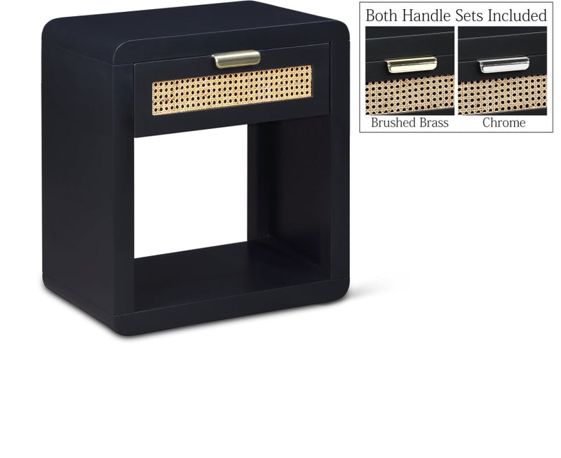 Langham Poplar Wood And Natural Cane Nightstand in Black - 850Black-NS