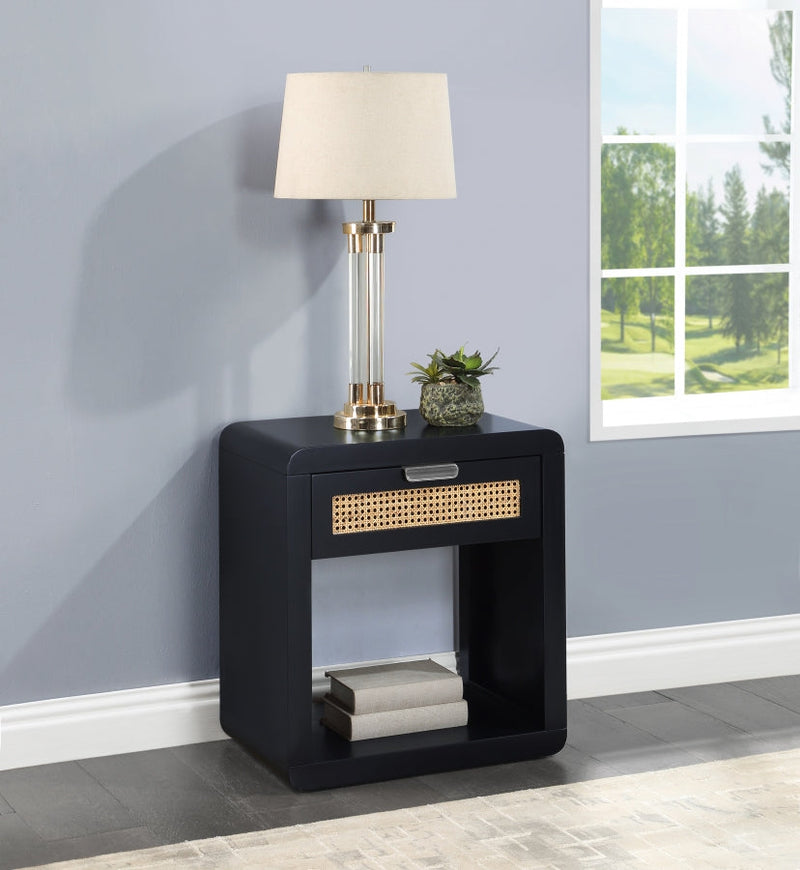 Langham Poplar Wood And Natural Cane Nightstand in Black - 850Black-NS