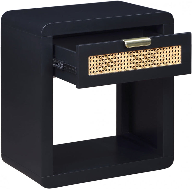 Langham Poplar Wood And Natural Cane Nightstand in Black - 850Black-NS