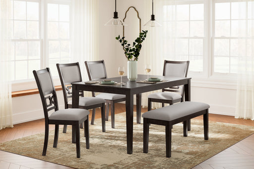 Langwest Brown Dining Table and 4 Chairs and Bench (Set of 6) - D422-325