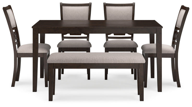 Langwest Brown Dining Table and 4 Chairs and Bench (Set of 6) - D422-325