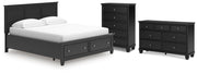 Lanolee California King Panel Storage Bed, Dresser and Chest in Black - PKG023926