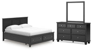 Lanolee California King Panel Storage Bed, Dresser and Mirror in Black - PKG023923