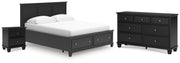 Lanolee California King Panel Storage Bed, Dresser and Nightstand in Black - PKG023925