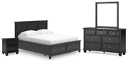 Lanolee California King Panel Storage Bed, Dresser, Mirror and Nightstand in Black - PKG023924