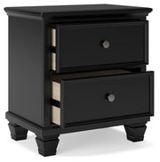 Lanolee California King Panel Storage Bed, Dresser, Mirror and Nightstand in Black - PKG023924