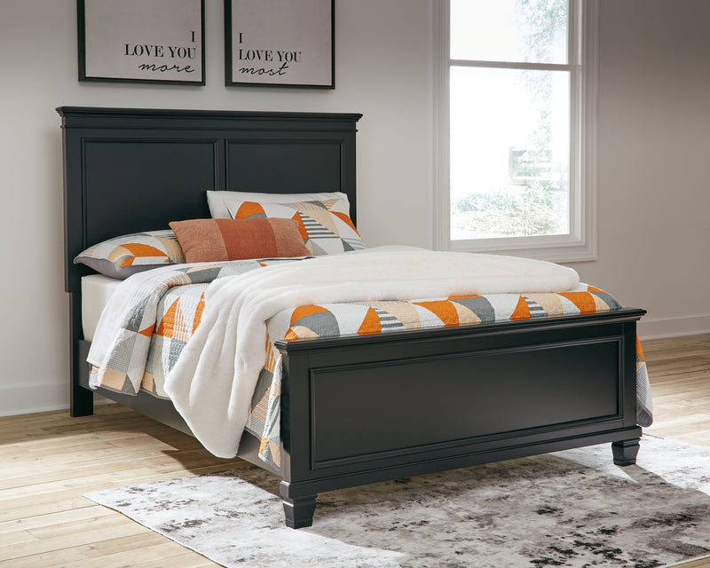 Lanolee Full Panel Bed with Mirrored Dresser and Chest in Black - PKG015215