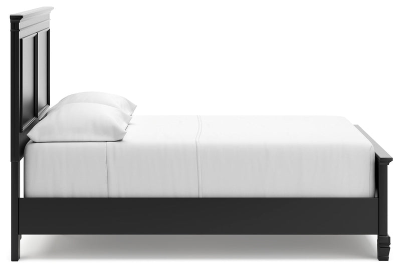 Lanolee Full Panel Bed with Mirrored Dresser and Nightstand in Black - PKG015214