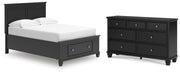 Lanolee Full Panel Storage Bed and Dresser in Black - PKG023907