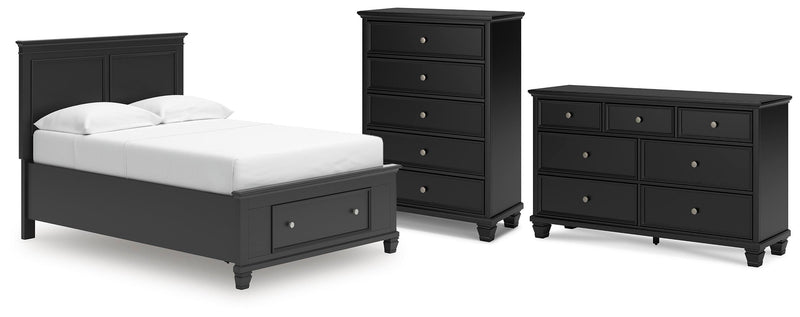 Lanolee Full Panel Storage Bed, Dresser and Chest in Black - PKG023911