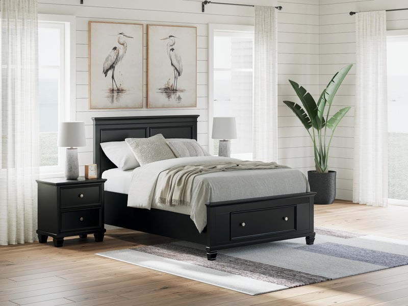 Lanolee Full Panel Storage Bed, Dresser and Mirror in Black - PKG023908