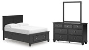 Lanolee Full Panel Storage Bed, Dresser and Mirror in Black - PKG023908