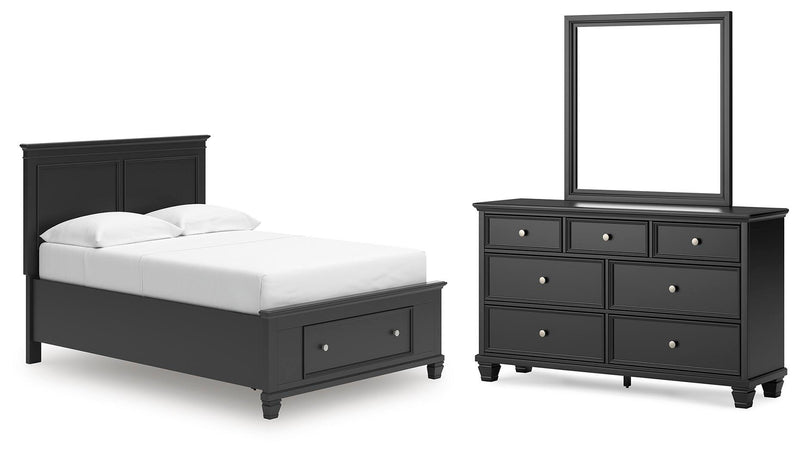 Lanolee Full Panel Storage Bed, Dresser and Mirror in Black - PKG023908