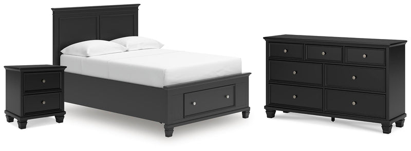 Lanolee Full Panel Storage Bed, Dresser and Nightstand in Black - PKG023910