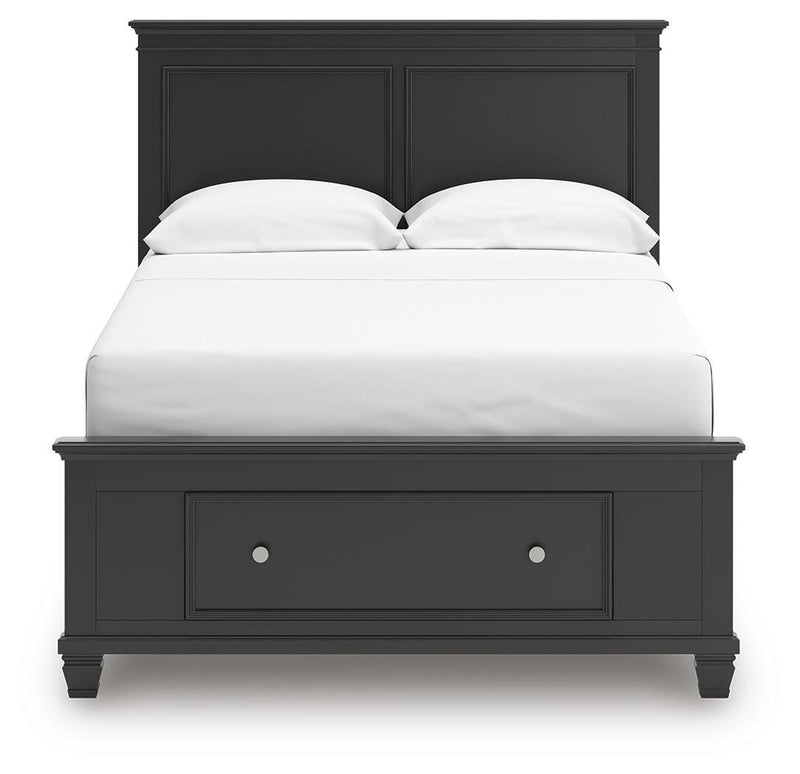 Lanolee Full Panel Storage Bed, Dresser, Mirror and Nightstand in Black - PKG023909