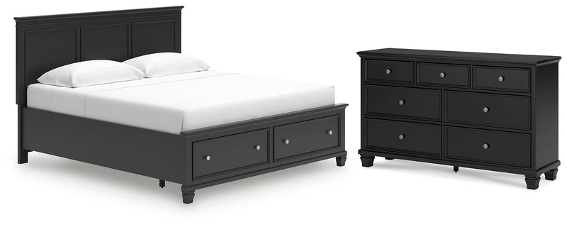 Lanolee King Panel Storage Bed and Dresser in Black - PKG023917