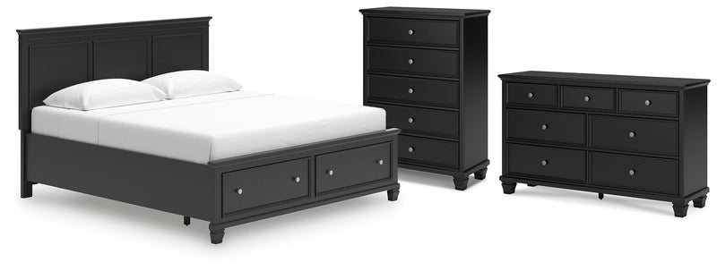 Lanolee King Panel Storage Bed, Dresser and Chest in Black - PKG023921