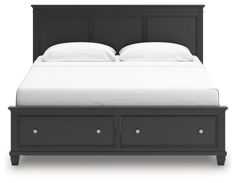 Lanolee King Panel Storage Bed, Dresser and Mirror in Black - PKG023918