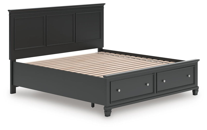 Lanolee King Panel Storage Bed, Dresser and Mirror in Black - PKG023918