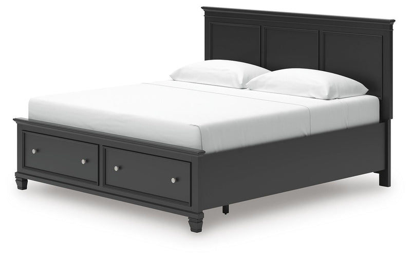 Lanolee King Panel Storage Bed, Dresser and Mirror in Black - PKG023918