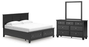 Lanolee King Panel Storage Bed, Dresser and Mirror in Black - PKG023918
