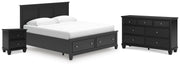 Lanolee King Panel Storage Bed, Dresser and Nightstand in Black - PKG023920