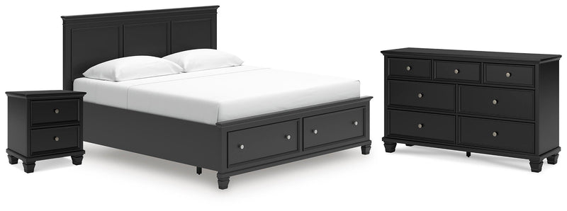 Lanolee King Panel Storage Bed, Dresser and Nightstand in Black - PKG023920