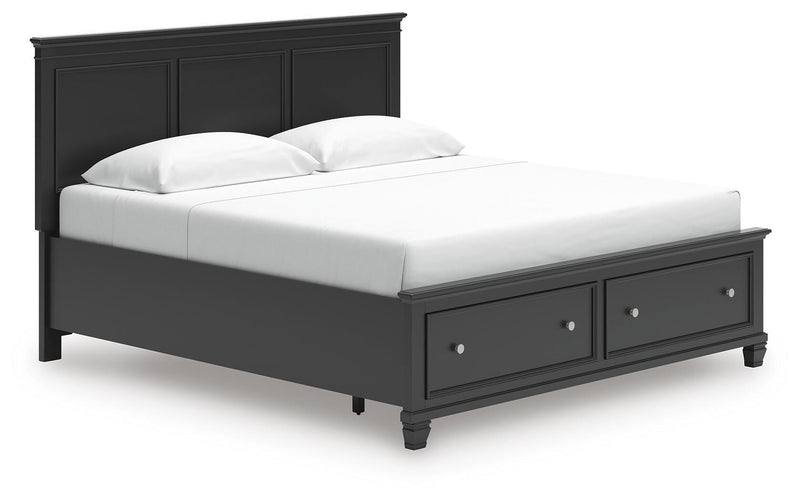 Lanolee King Panel Storage Bed, Dresser, Mirror and Nightstand in Black - PKG023919