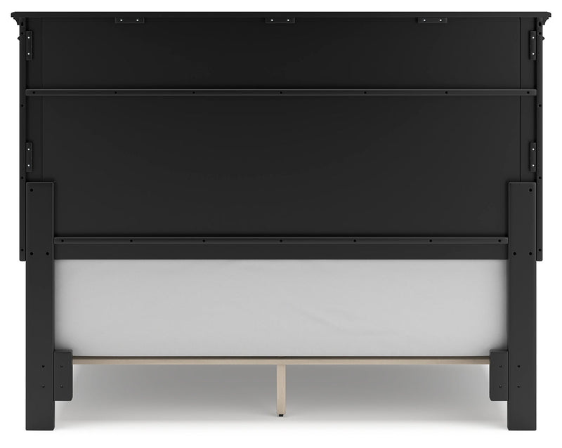 Lanolee Queen Panel Bed with Mirrored Dresser and Chest in Black - PKG015221