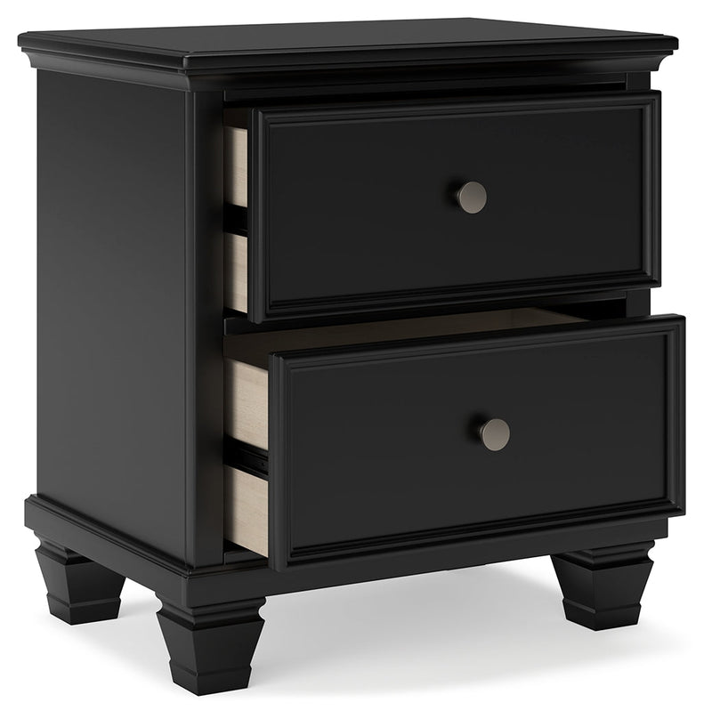 Lanolee Queen Panel Bed with Mirrored Dresser and Nightstand in Black - PKG015220