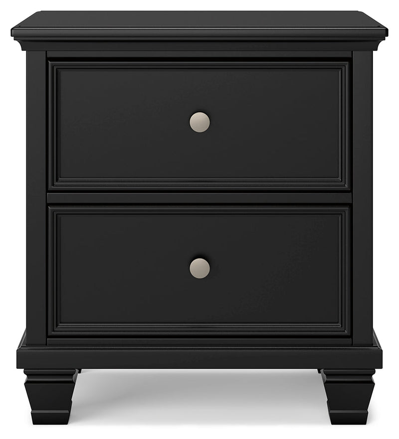 Lanolee Queen Panel Bed with Mirrored Dresser and Nightstand in Black - PKG015220