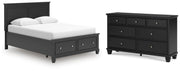 Lanolee Queen Panel Storage Bed and Dresser in Black - PKG023912