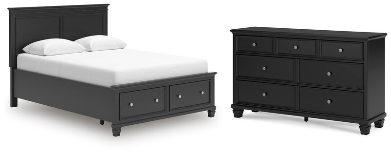Lanolee Queen Panel Storage Bed and Dresser in Black - PKG023912