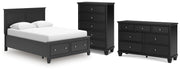 Lanolee Queen Panel Storage Bed, Dresser and Chest in Black - PKG023916