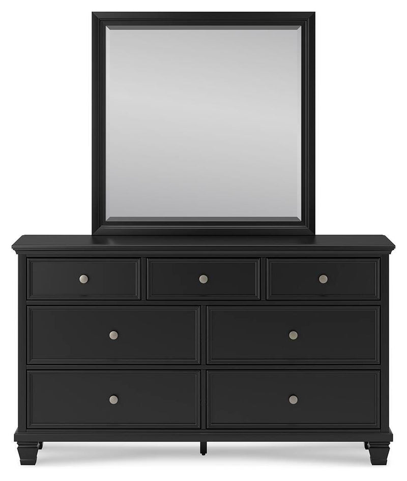 Lanolee Queen Panel Storage Bed, Dresser and Mirror in Black - PKG023913