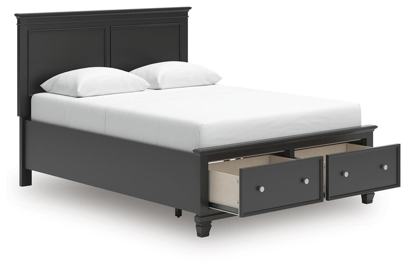 Lanolee Queen Panel Storage Bed, Dresser and Mirror in Black - PKG023913