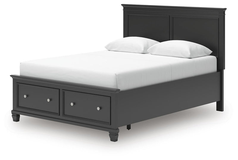 Lanolee Queen Panel Storage Bed, Dresser and Mirror in Black - PKG023913