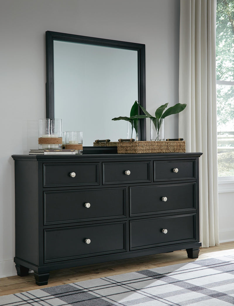 Lanolee Queen Panel Storage Bed, Dresser and Mirror in Black - PKG023913