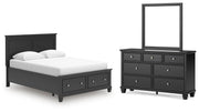 Lanolee Queen Panel Storage Bed, Dresser and Mirror in Black - PKG023913
