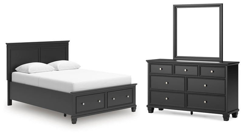 Lanolee Queen Panel Storage Bed, Dresser and Mirror in Black - PKG023913