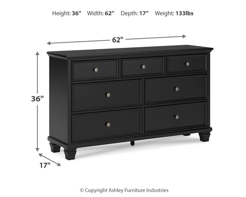 Lanolee Queen Panel Storage Bed, Dresser and Nightstand in Black - PKG023915