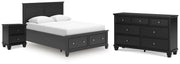 Lanolee Queen Panel Storage Bed, Dresser and Nightstand in Black - PKG023915