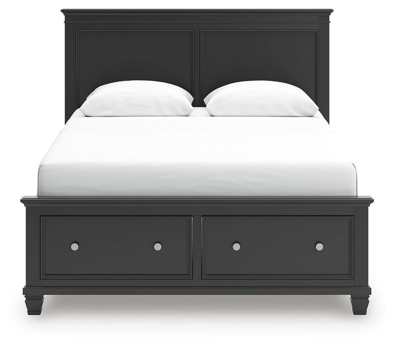 Lanolee Queen Panel Storage Bed, Dresser, Mirror and Nightstand in Black - PKG023914