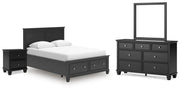 Lanolee Queen Panel Storage Bed, Dresser, Mirror and Nightstand in Black - PKG023914
