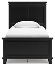 Lanolee Twin Panel Bed with Mirrored Dresser and Nightstand in Black - PKG015208
