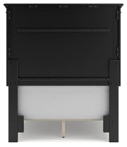 Lanolee Twin Panel Bed with Mirrored Dresser in Black - PKG015205